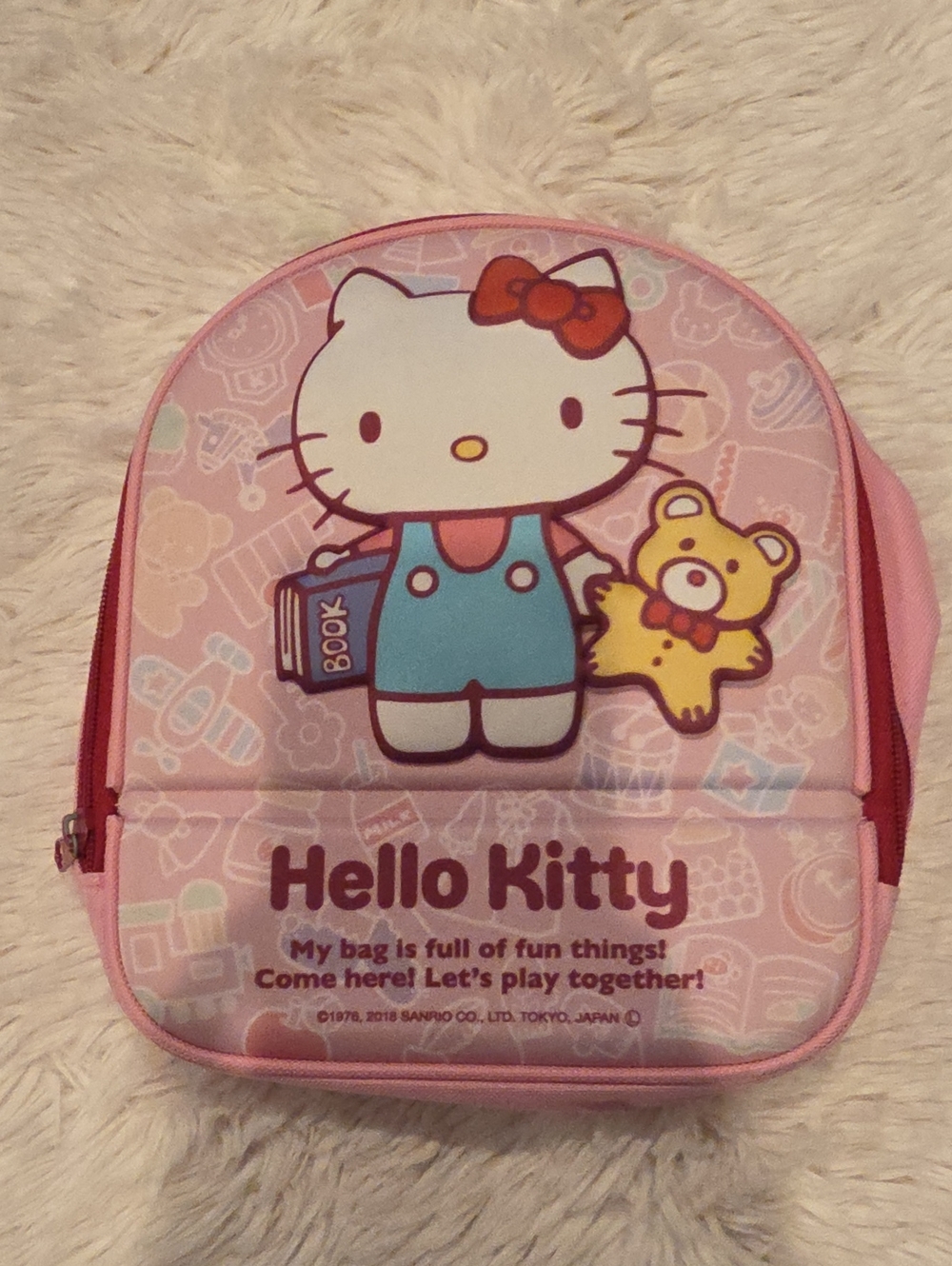 Hello Kitty Small Pink Backpack with Blue Outfit and Yellow Bear